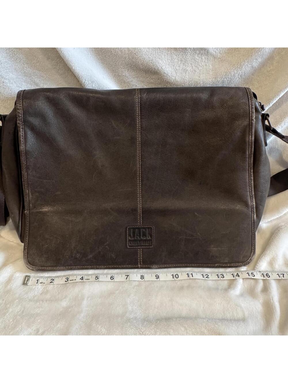 Jack Georges Leather Messenger Bag‎ Briefcase Carry Adapt Laptop Crossbody Brown